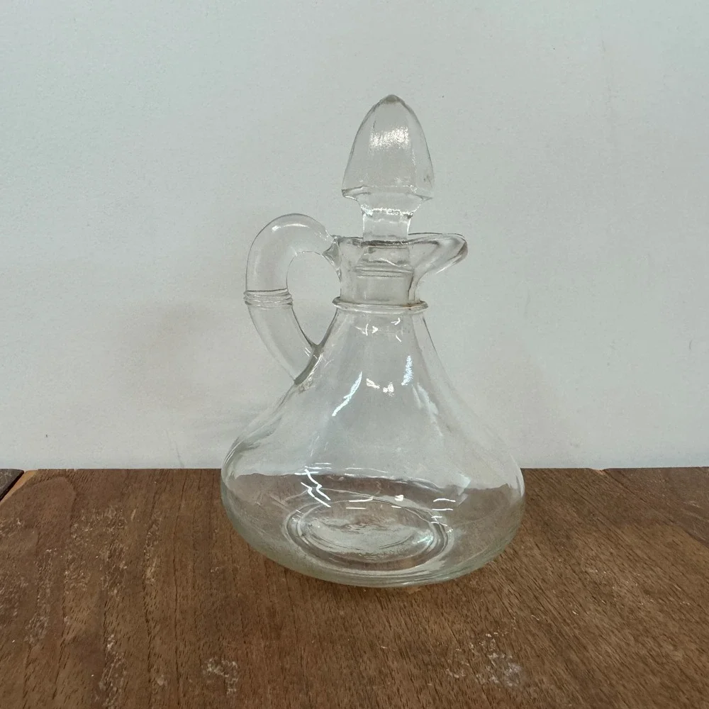 Vintage Clear Glass Oil Vinegar Cruet Carafe Dispenser with Stopper‎